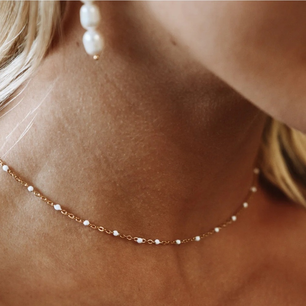 Atolea White Beaded Gold Choker Necklace - Picture 2 of 4